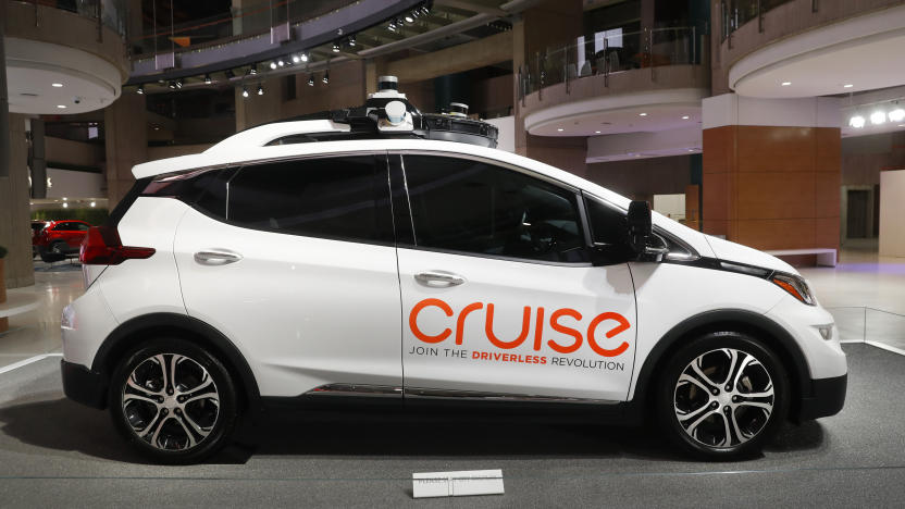 FILE - Cruise AV, General Motor's autonomous electric Bolt EV, is seen on Jan. 16, 2019, in Detroit. (AP Photo/Paul Sancya, File)