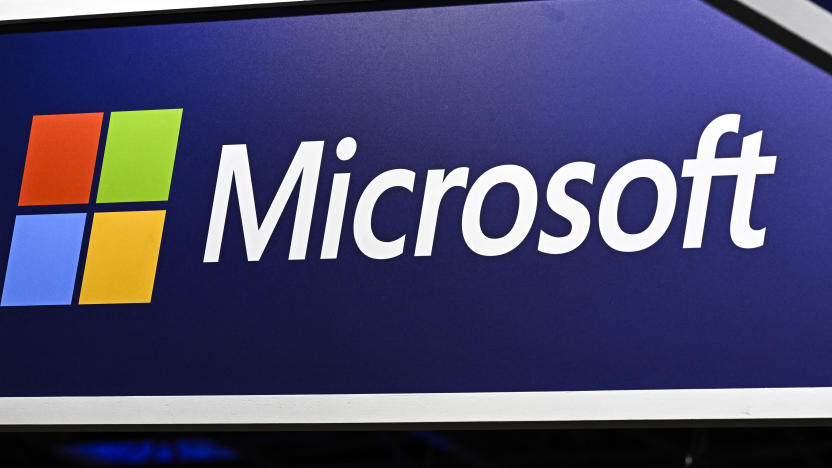 A logo of US company Microsoft is displayed during the Vivatech technology startups and innovation fair, at the Porte de Versailles exhibition center in Paris, on May 22, 2024. (Photo by JULIEN DE ROSA / AFP) (Photo by JULIEN DE ROSA/AFP via Getty Images)