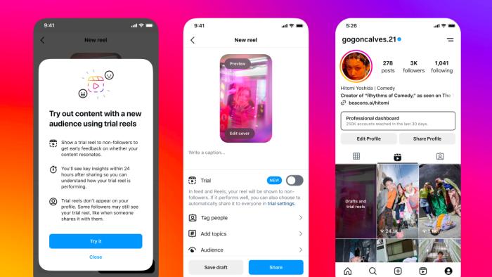 "Trial reels" will let creators test out new videos with non-followers.