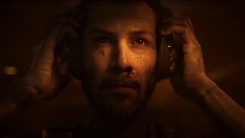 An animated version of Keanu Reeves taking off a headset in Secret Level.