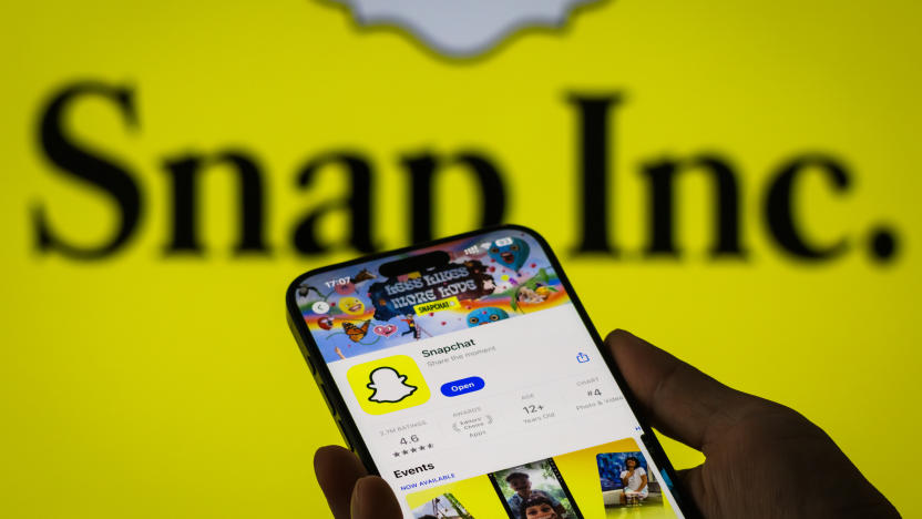 CHONGQING, CHINA - OCTOBER 27: The Snapchat app page is displayed on a smartphone in the Apple App Store in front of the Snap Inc. logo on October 27, 2024 in Chongqing, China. (Photo by Cheng Xin/Getty Images)