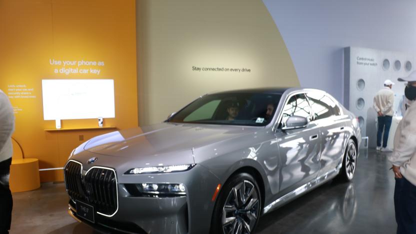 The BMW i7 parked in Google's booth at CES 2023.