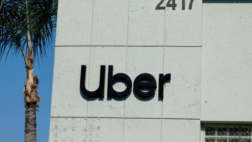 The Uber logo is shown on the building in Los Angeles, California, U.S., February 14, 2024.  REUTERS/Mike Blake/File Photo