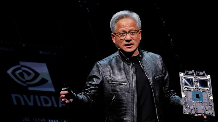 FILE PHOTO: Nvidia CEO Jensen Huang present NVIDIA Blackwell platform at an event ahead of the COMPUTEX forum, in Taipei, Taiwan June 2, 2024. REUTERS/Ann Wang/File Photo