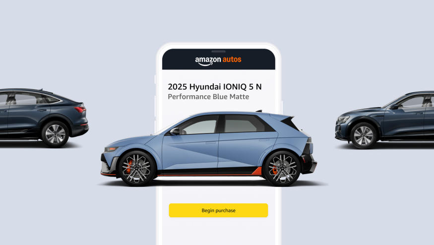 Hyundai IONIQ 5 N with an Amazon Autos overlay prompting a buyer to start their purchase.